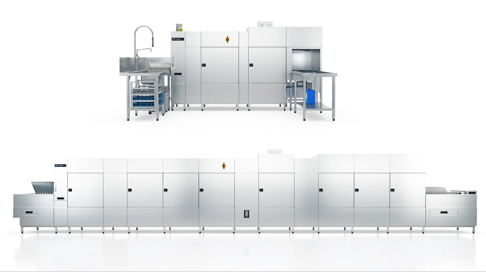 Die gewerbliche Spülmaschine MTV02 von Winterhalter in zwei der unzählig möglichen Varianten. Quelle: Winterhalter